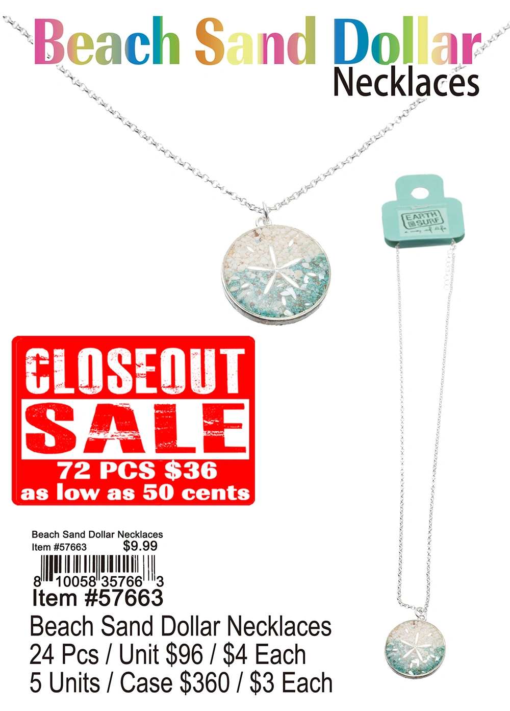 Beach Sand Dollar Necklaces - Closeout 72 Pcs.